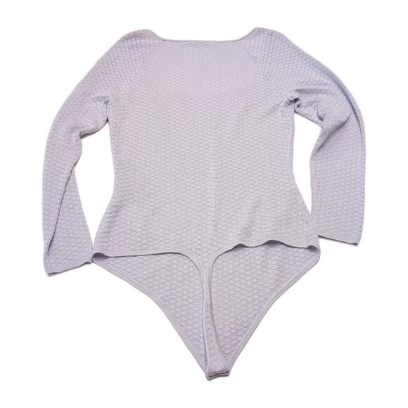 Abercrombie & Fitch Pointelle Square Neck Thong Bodysuit Women's XL Lavender NEW - Picture 10 of 15